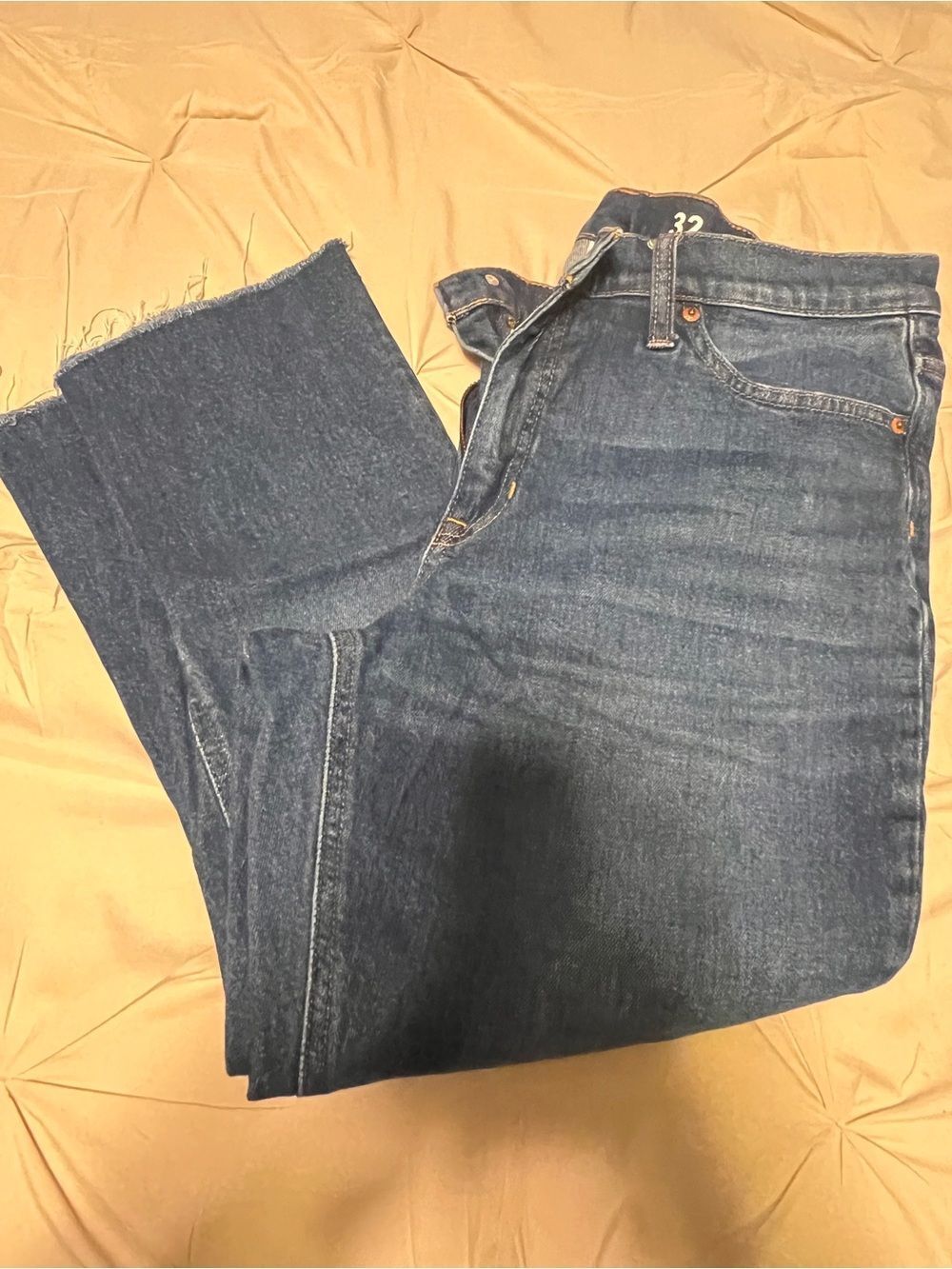 J. Crew Dark Blue Cropped Raw-Hem Jeans